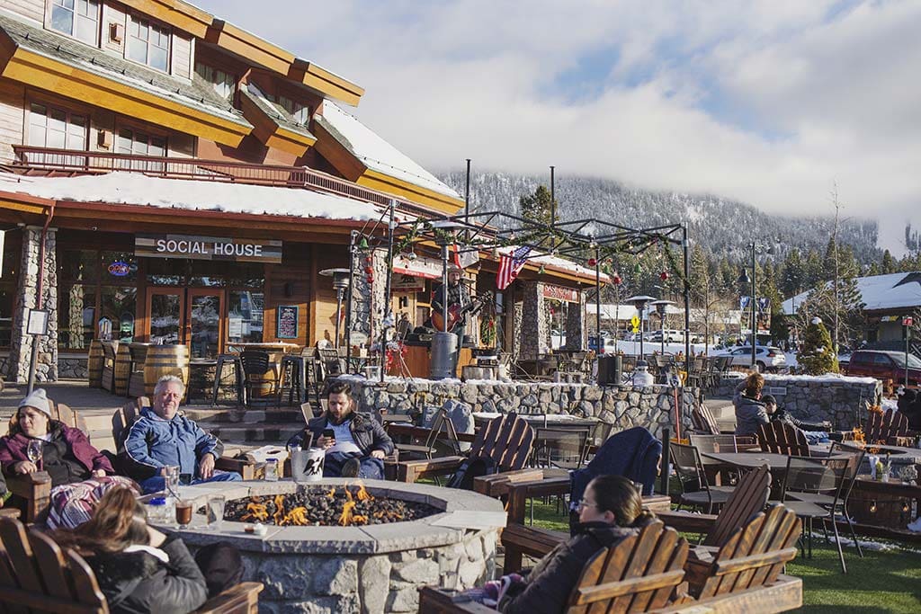 Apres ski at the firepit in South Lake Tahoe's heavenly village