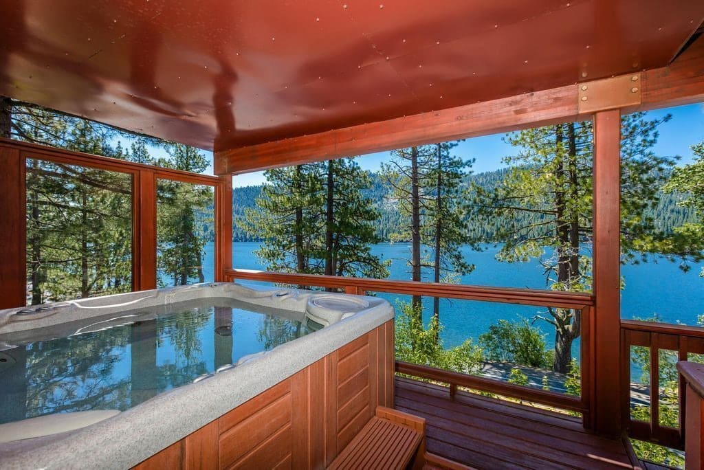 Lakefront hot tub at Donner Lake rental