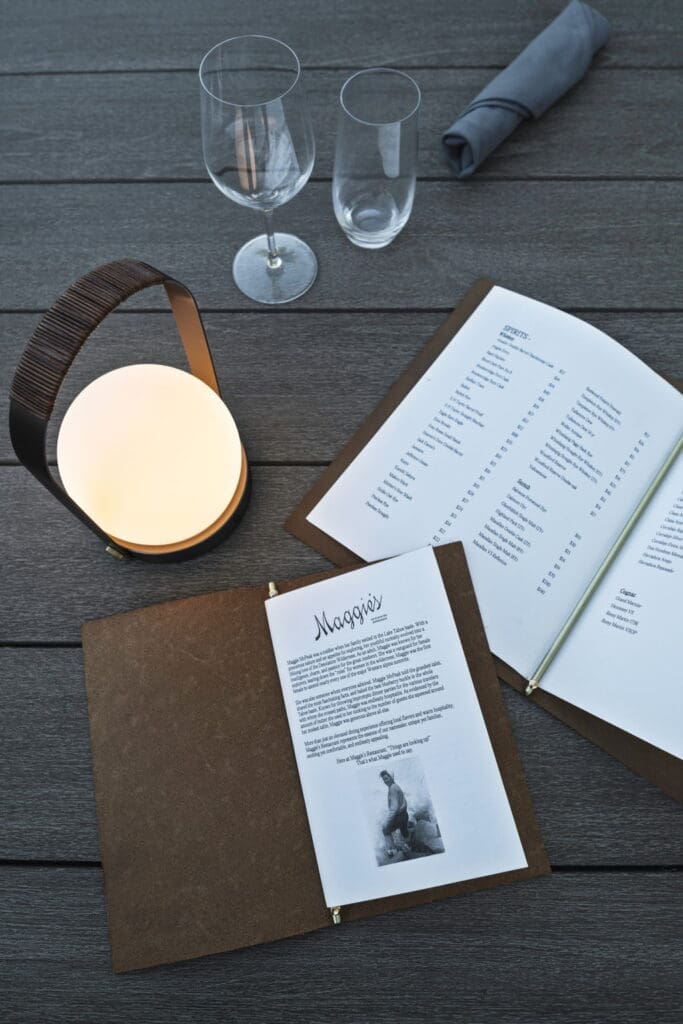 Menu and placesetting at Maggies in Tahoe